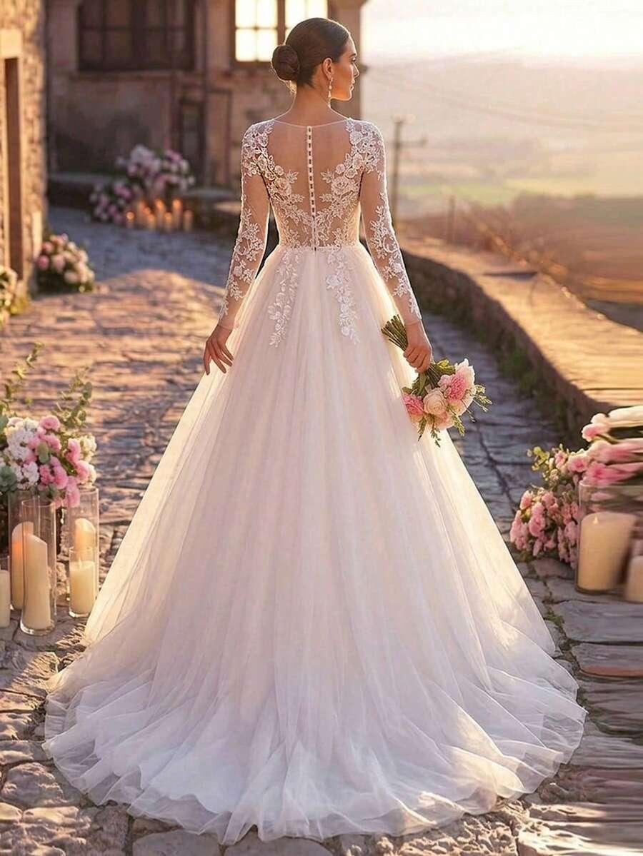 GLAMRAE SUKNIA ŚLUBNA DŁUGI RĘKAW S06__36