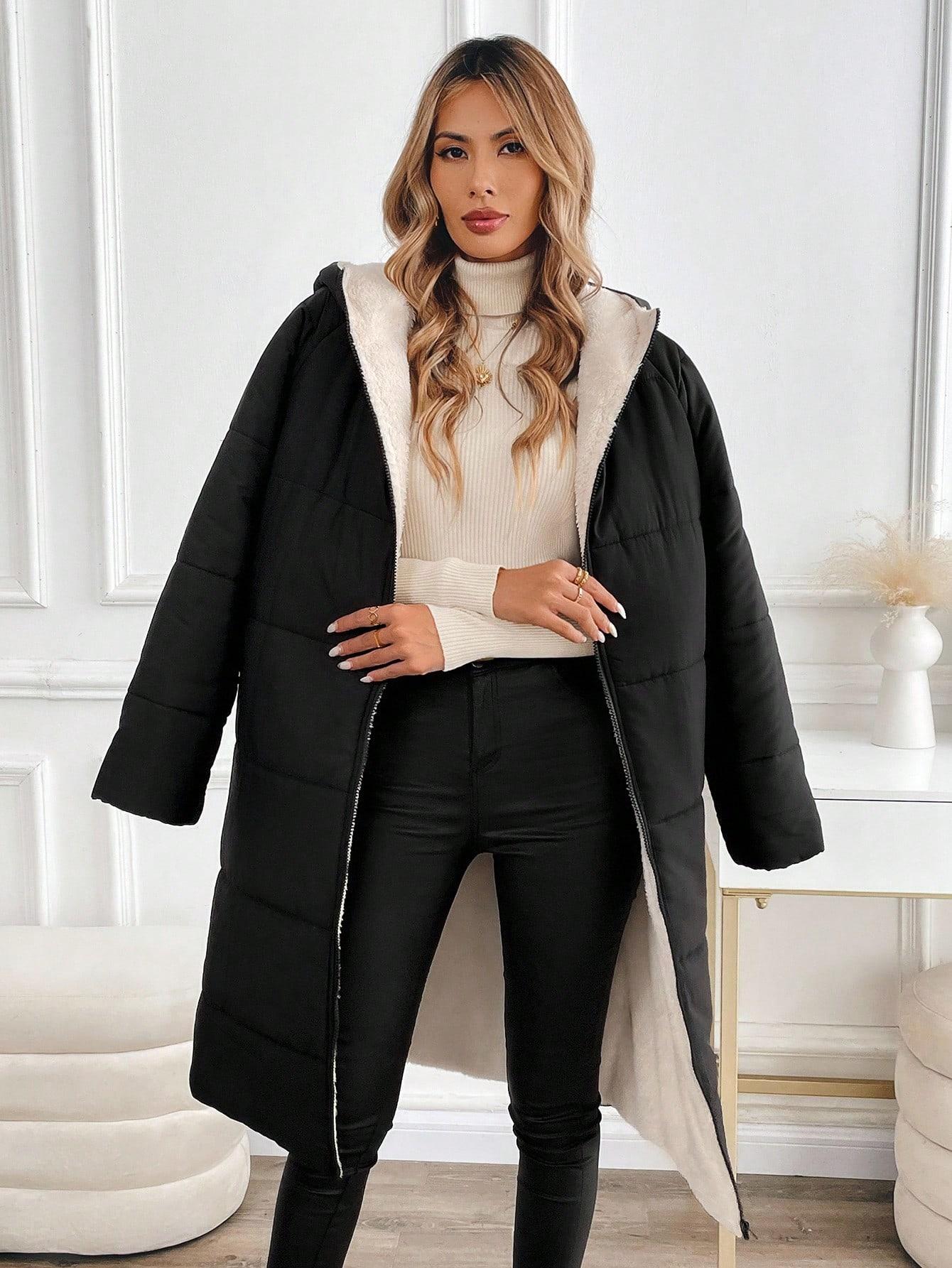SHEIN CZARNA PIKOWANA KURTKA Z KAPTUREM W01__46