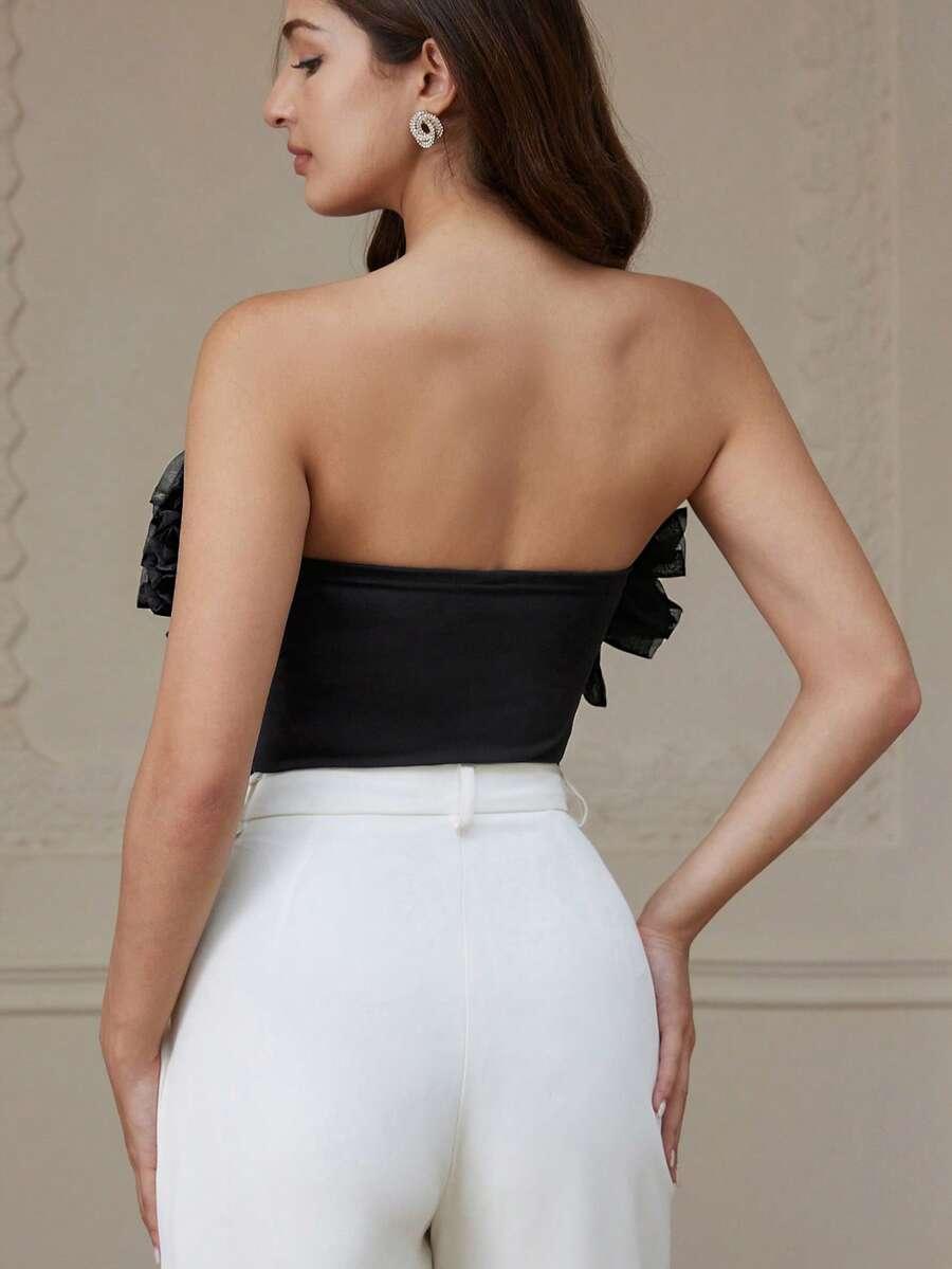 AVELORIA CZARNE BODY ZDOBIENIE FALBANA ODKRYTE RAMIONA S06__M