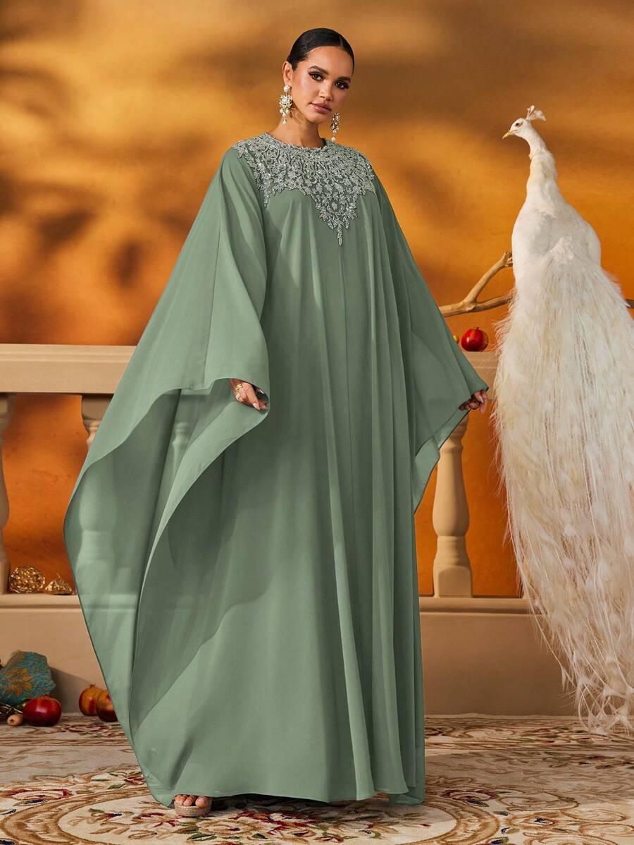 SHEIN ZIELONA MAXI SUKIENKA ZDOBIENIA S06__3XL