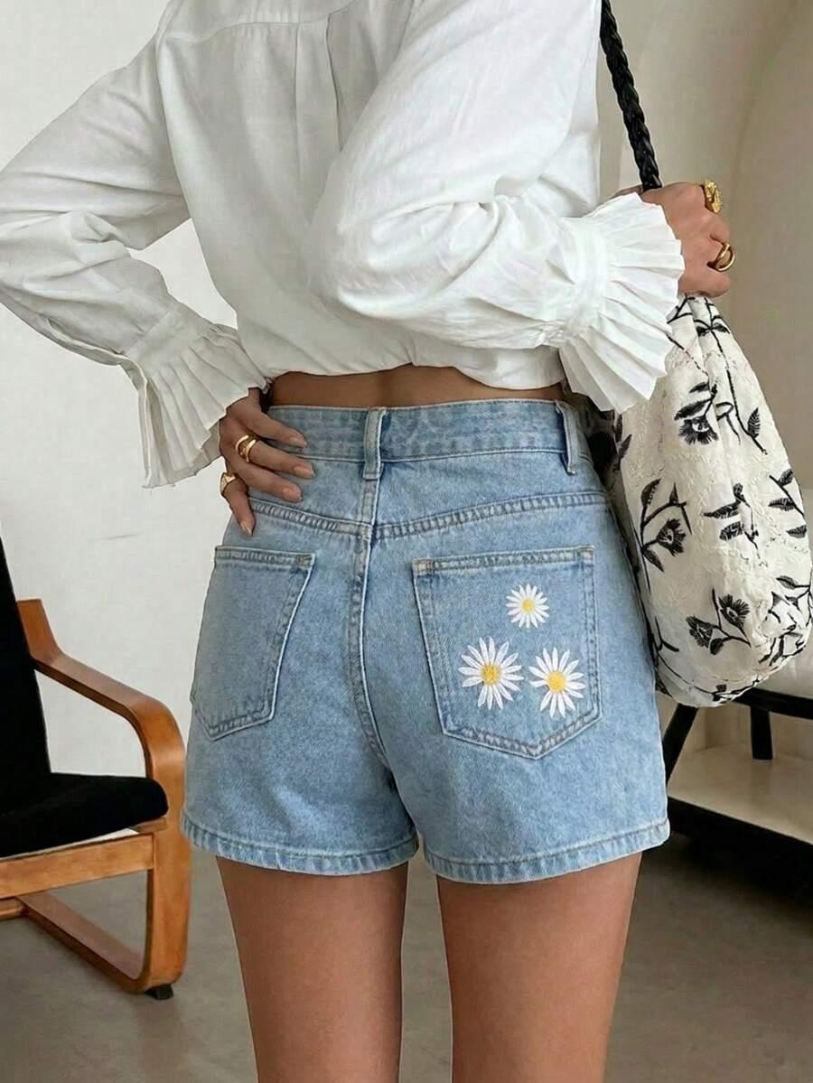 SHEIN KRÓTKIE SPODENKI JEANS HAFT S06__S