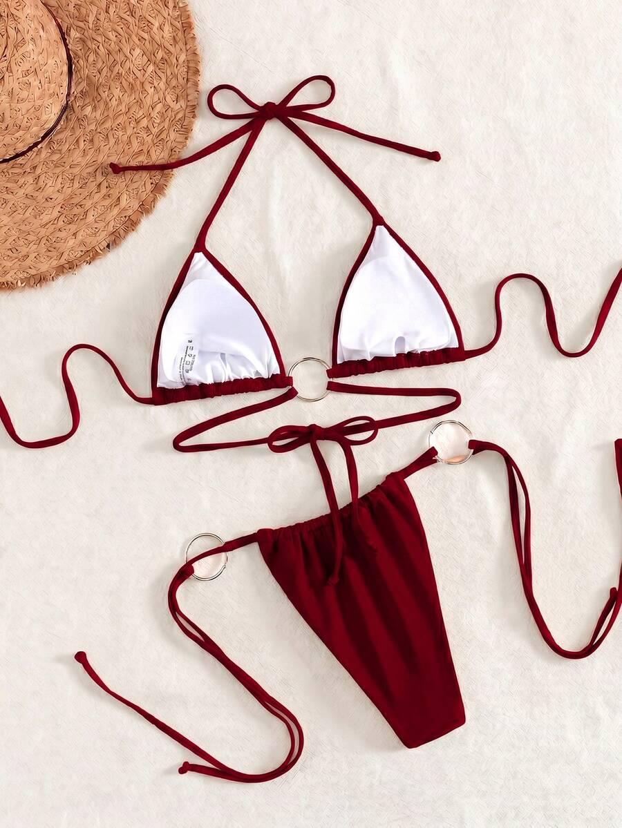 SHEIN BORDOWY DWUCZĘŚCIOWY STRÓJ KĄPIELOWY ZDOBIENIA PK01__S