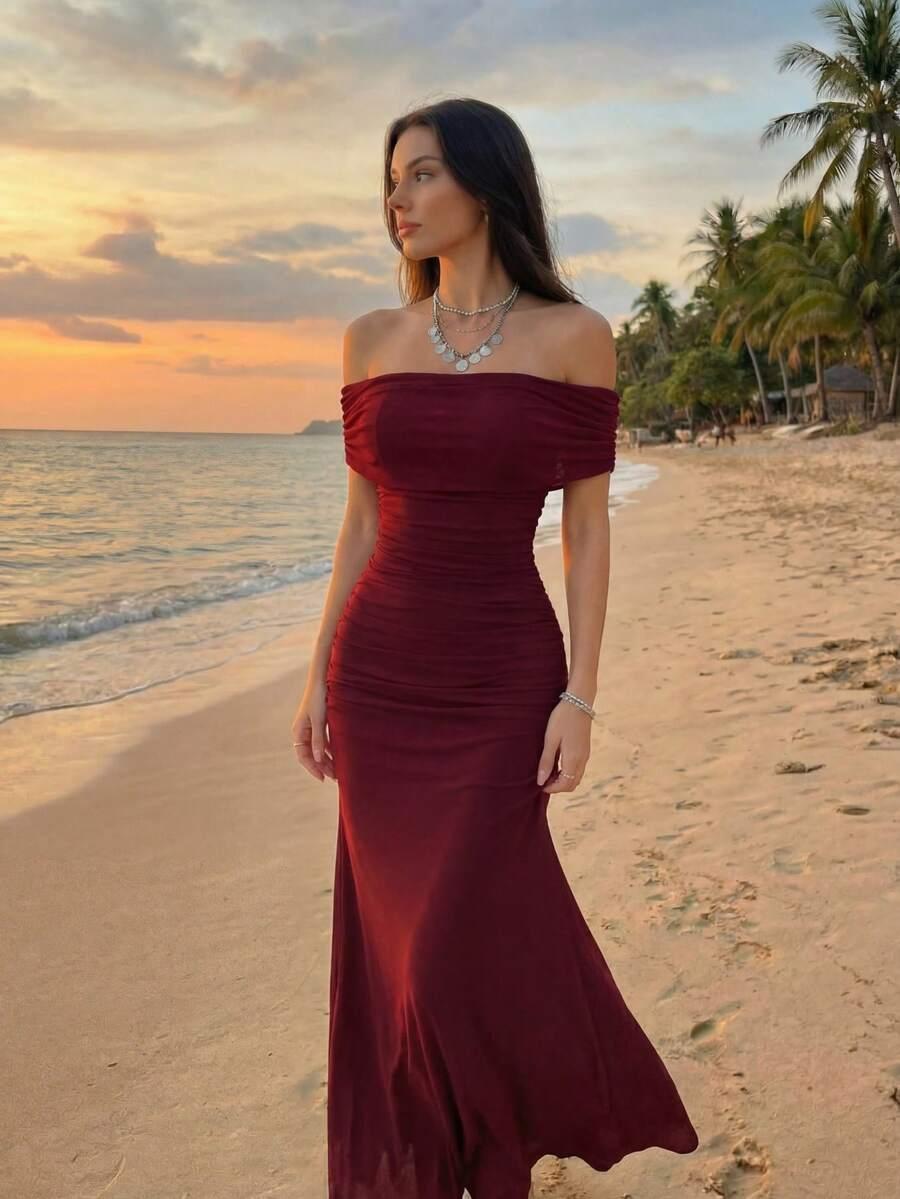 SHEIN BORDOWA MAXI SUKIENKA S06__S