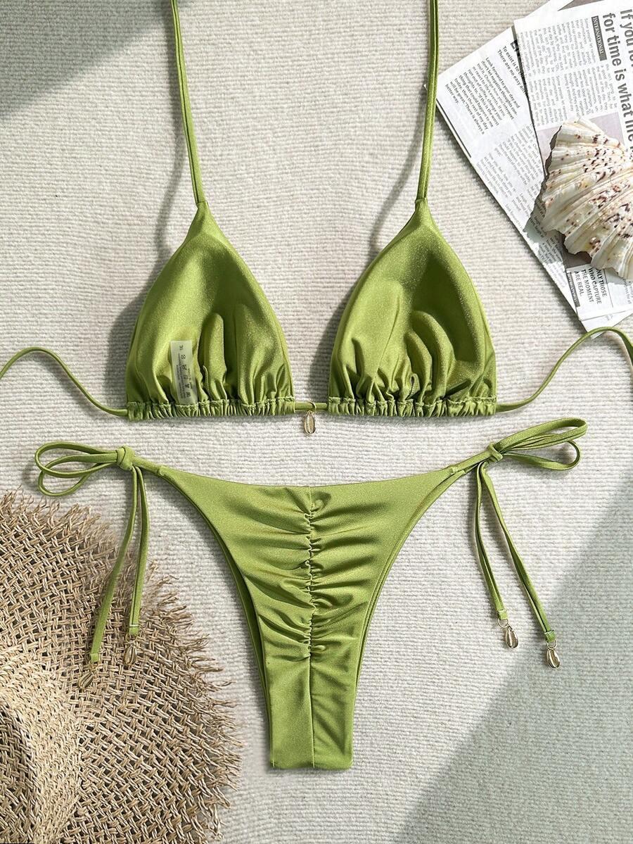 SHEIN ZIELONY DWUCZĘŚCIOWY STRÓJ KĄPIELOWY WIĄZANIE S09__48