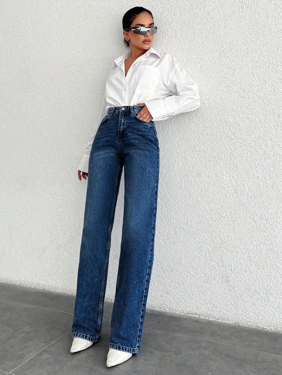 SHEIN SPODNIE JEANS PROSTA NOGAWKA S06__S