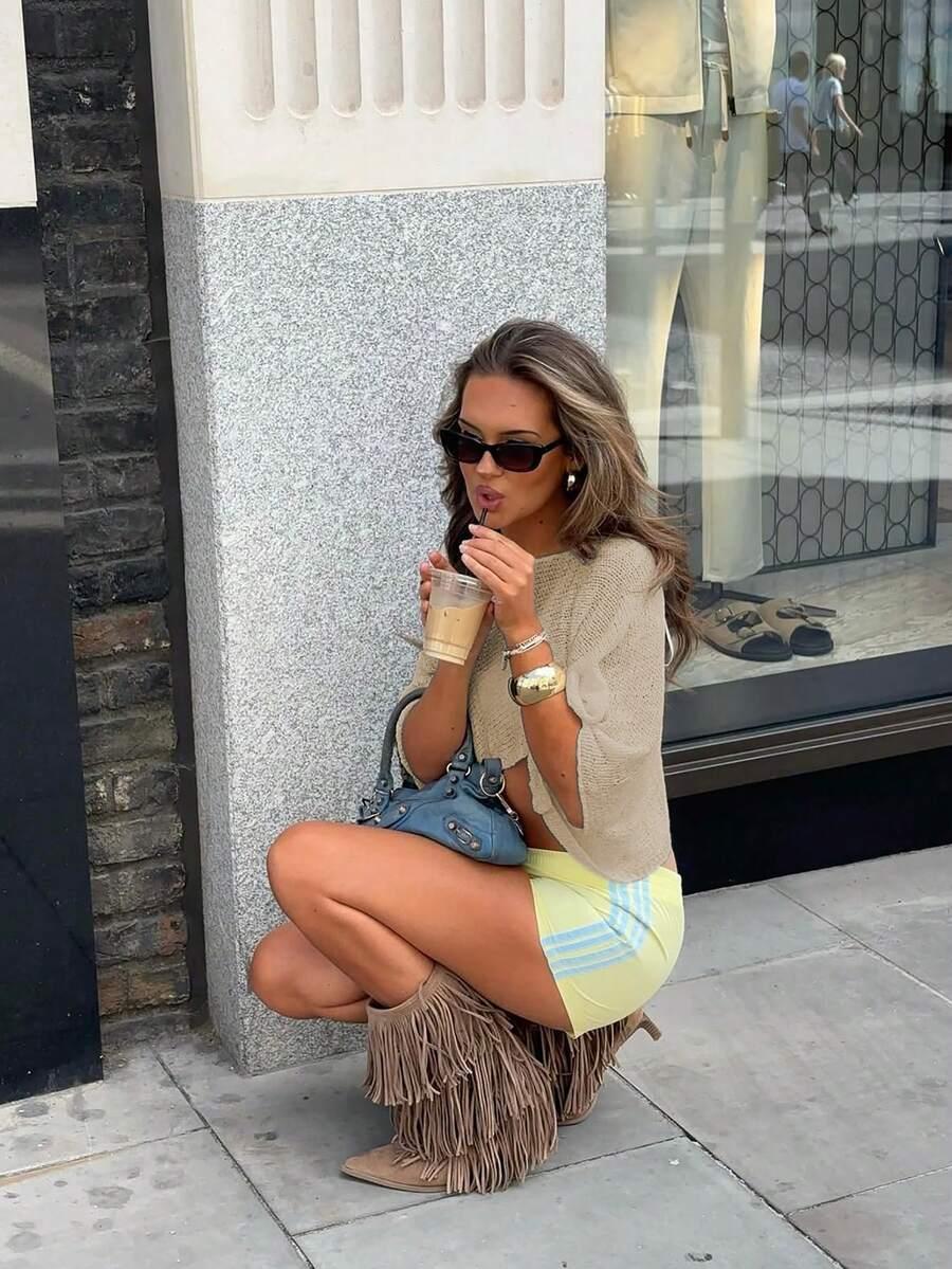 SHEIN BEŻOWY DZIANINOWY TOP S06__M