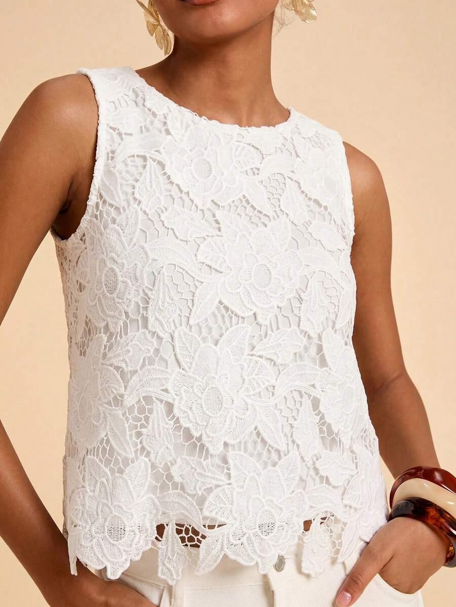 SHEIN BIAŁA BLUZKA KORONKA S06__L
