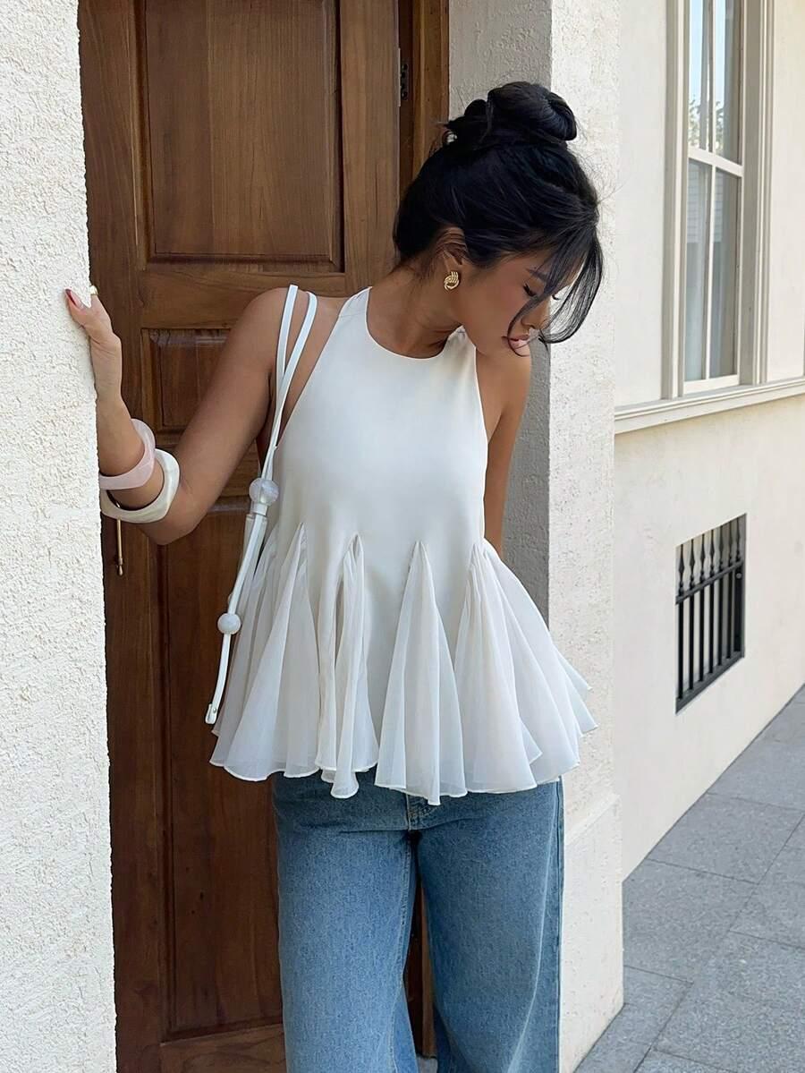 SHEIN KREMOWY TOP ODKRYTE PLECY S06__S