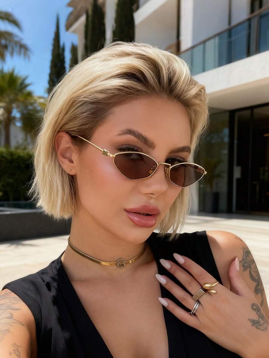 SHEIN OKULARY PRZECIWSŁONECZNE ZŁOTE OPRAWKI S07__