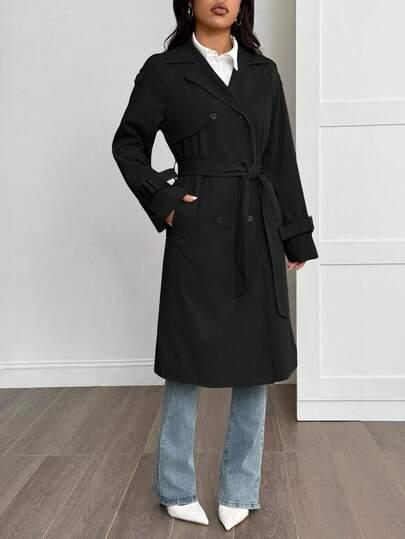 SHEIN CZARNY KLASYCZNY PŁASZCZ W01__XS