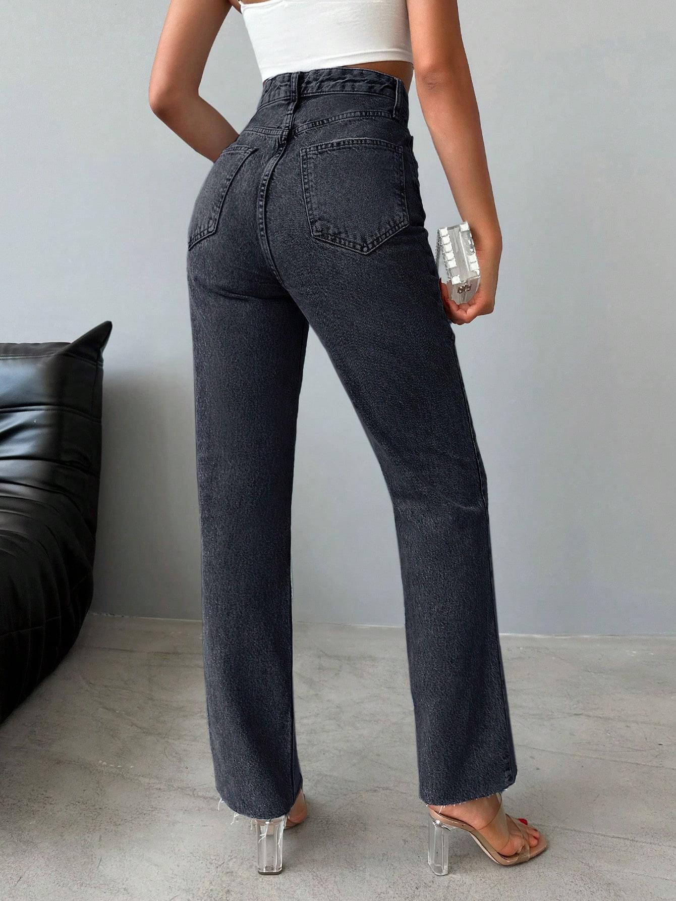 SHEIN CZARNE JEANSY PROSTA NOGAWKA S06__L