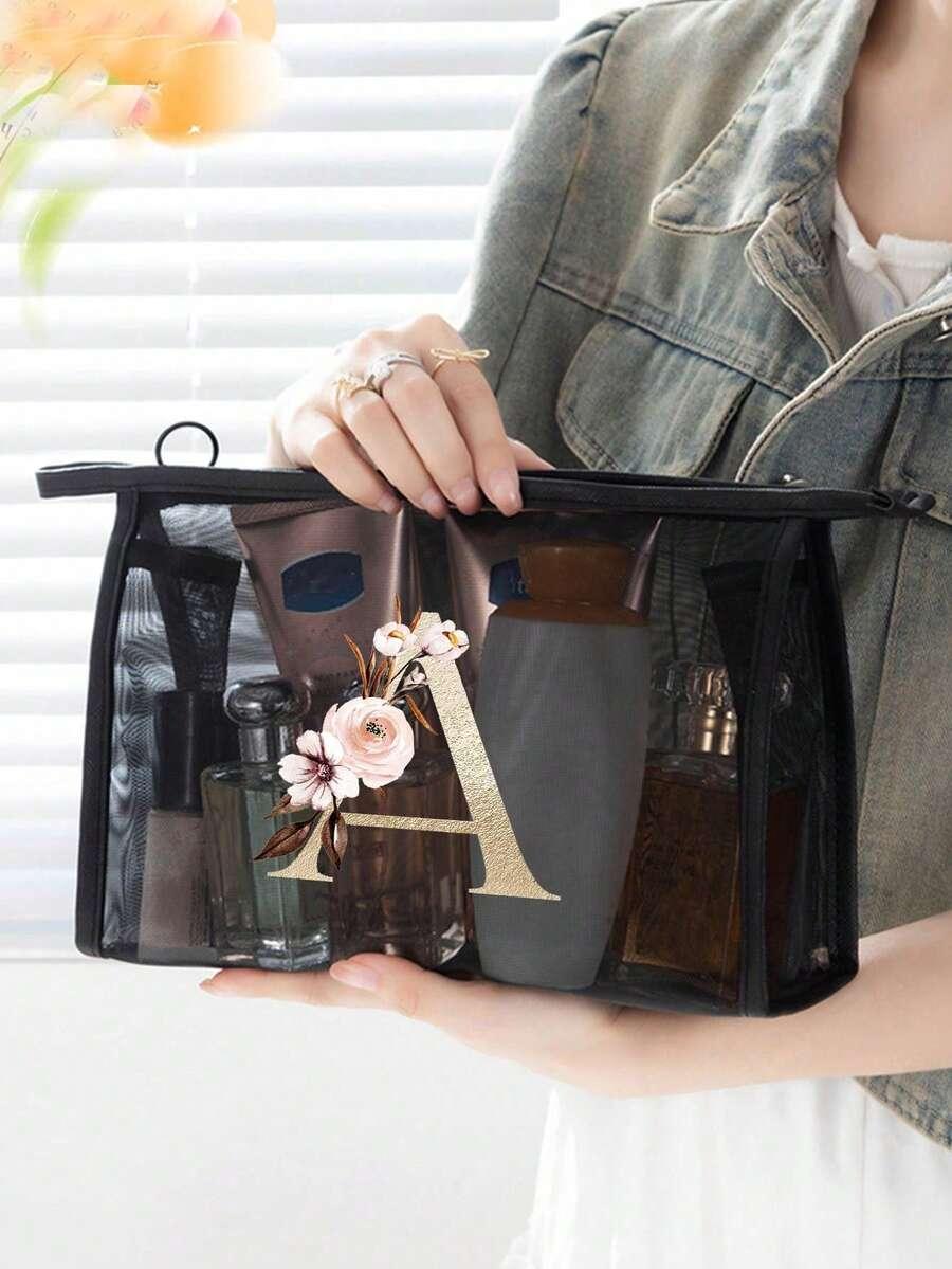 SHEIN CZARNA KOSMETYCZKA LITERA A S07__18X13CM