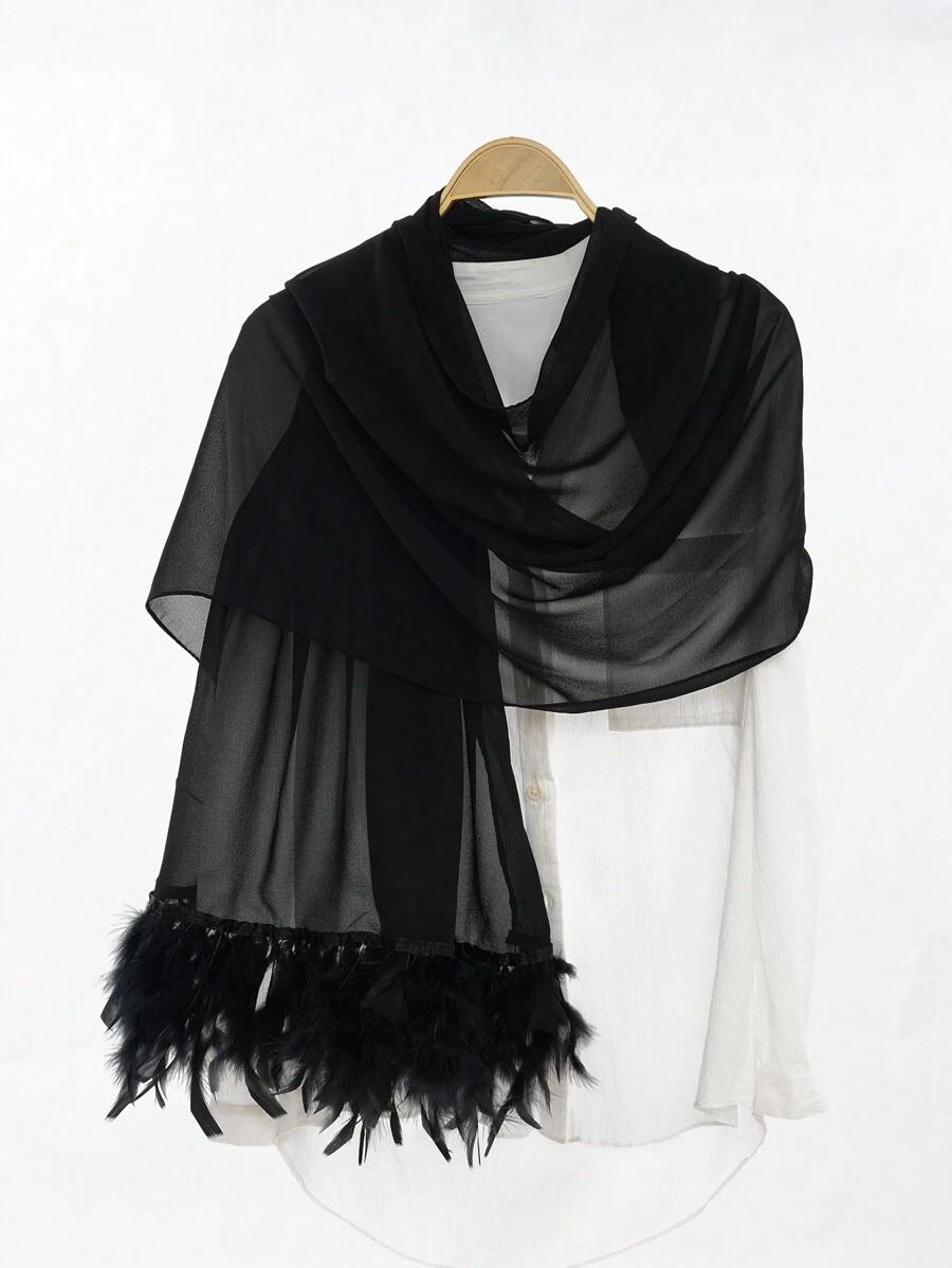 SHEIN CZARNY SZAL PIÓRA S07