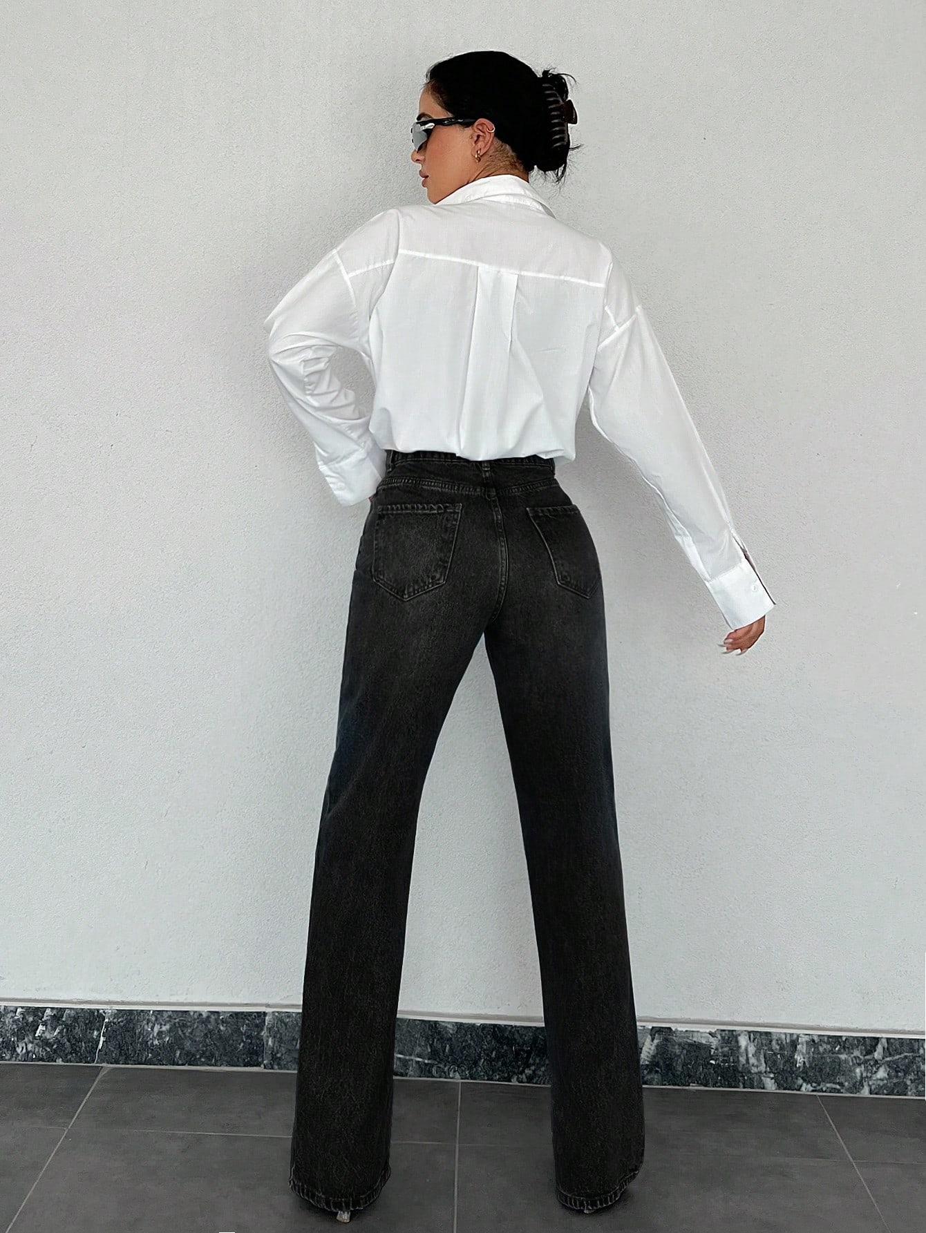 SHEIN PROSTE SPODNIE JEANS WYSOKI STAN S06__S