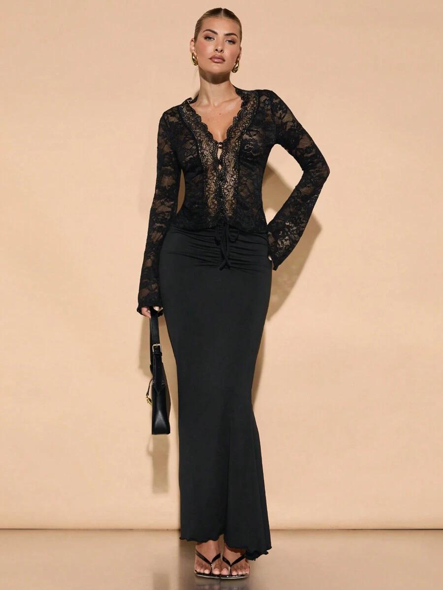 SHEIN CZARNA KORONKOWA BLUZKA S06__L