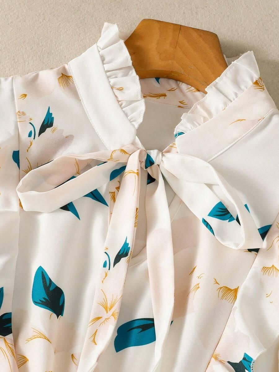 SHEIN MAXI SUKIENKA DŁUGI RĘKAW WIĄZANIE WZÓR ROŚLINNY S06__M