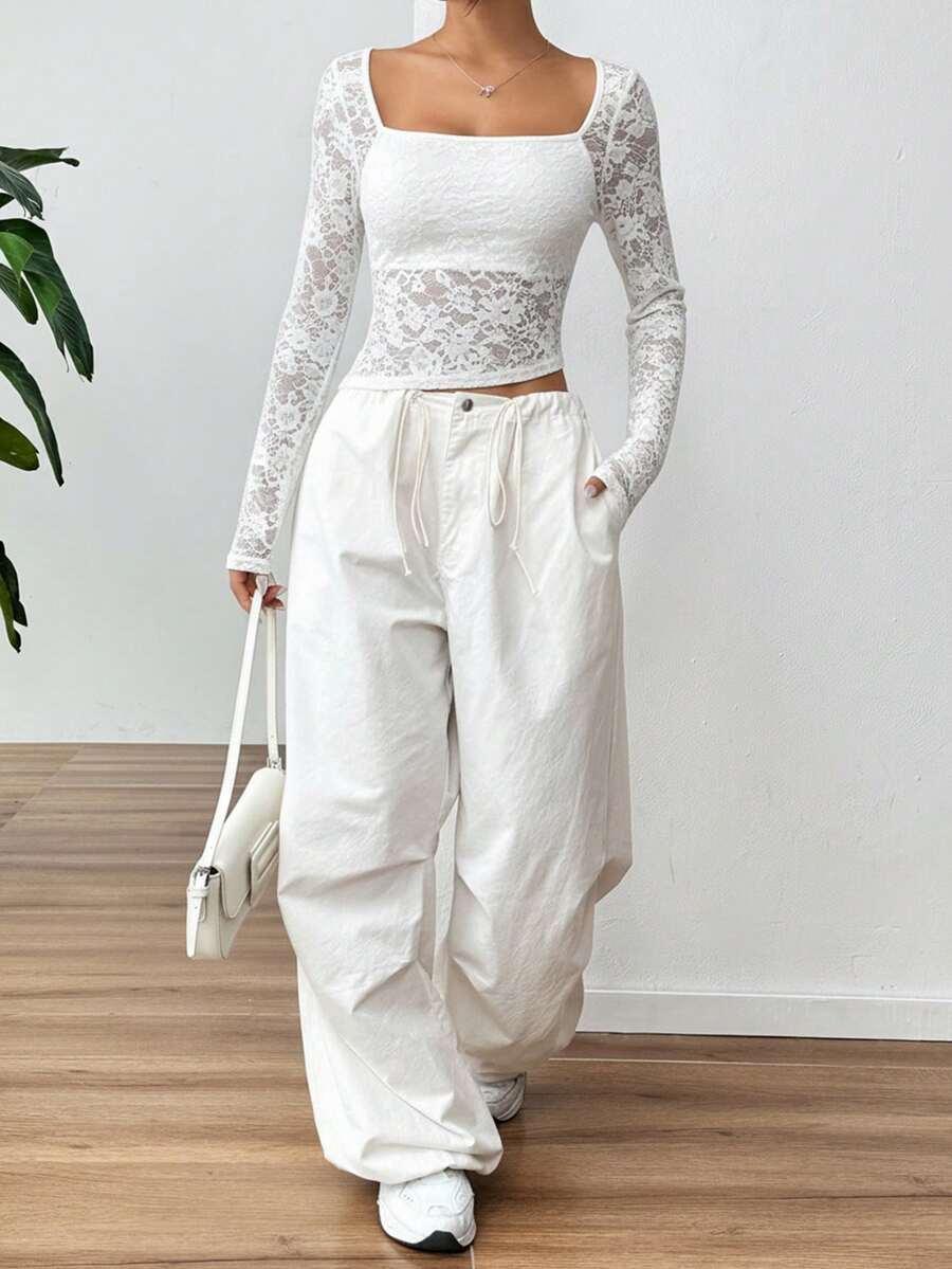 SHEIN BIAŁA BLUZKA KORONKA S06__M