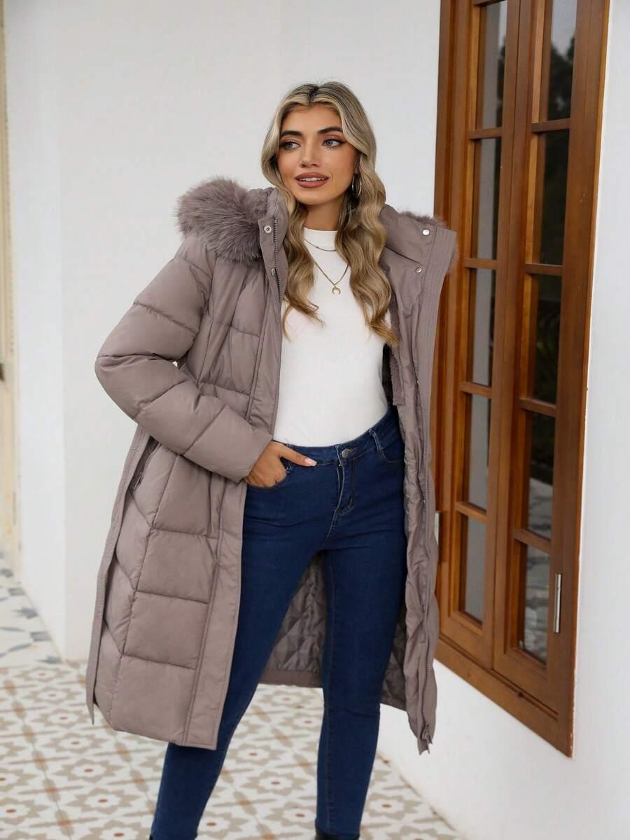 SHEIN BRĄZOWA PIKOWANA KURTKA ZAMEK W01__M