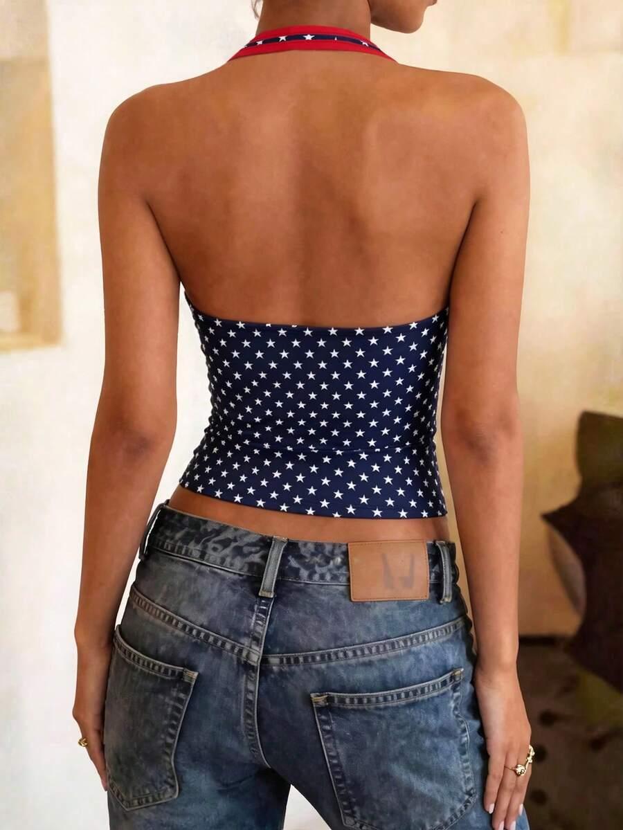 SHEIN TOP PRINT ODKRYTE PLECY KONTRAST S06__S