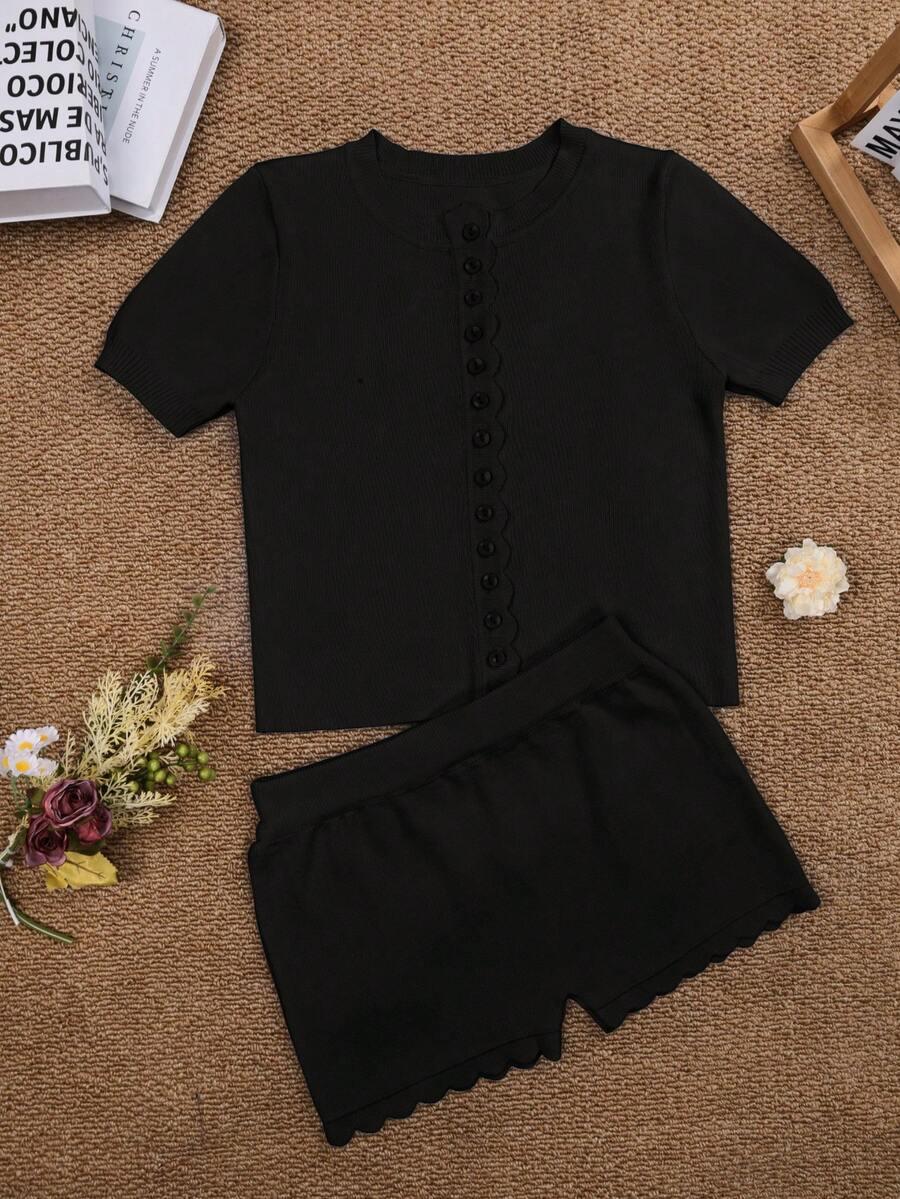 SHEIN CZARNY KOMPLET BLUZKA SPODENKI PK01__XL