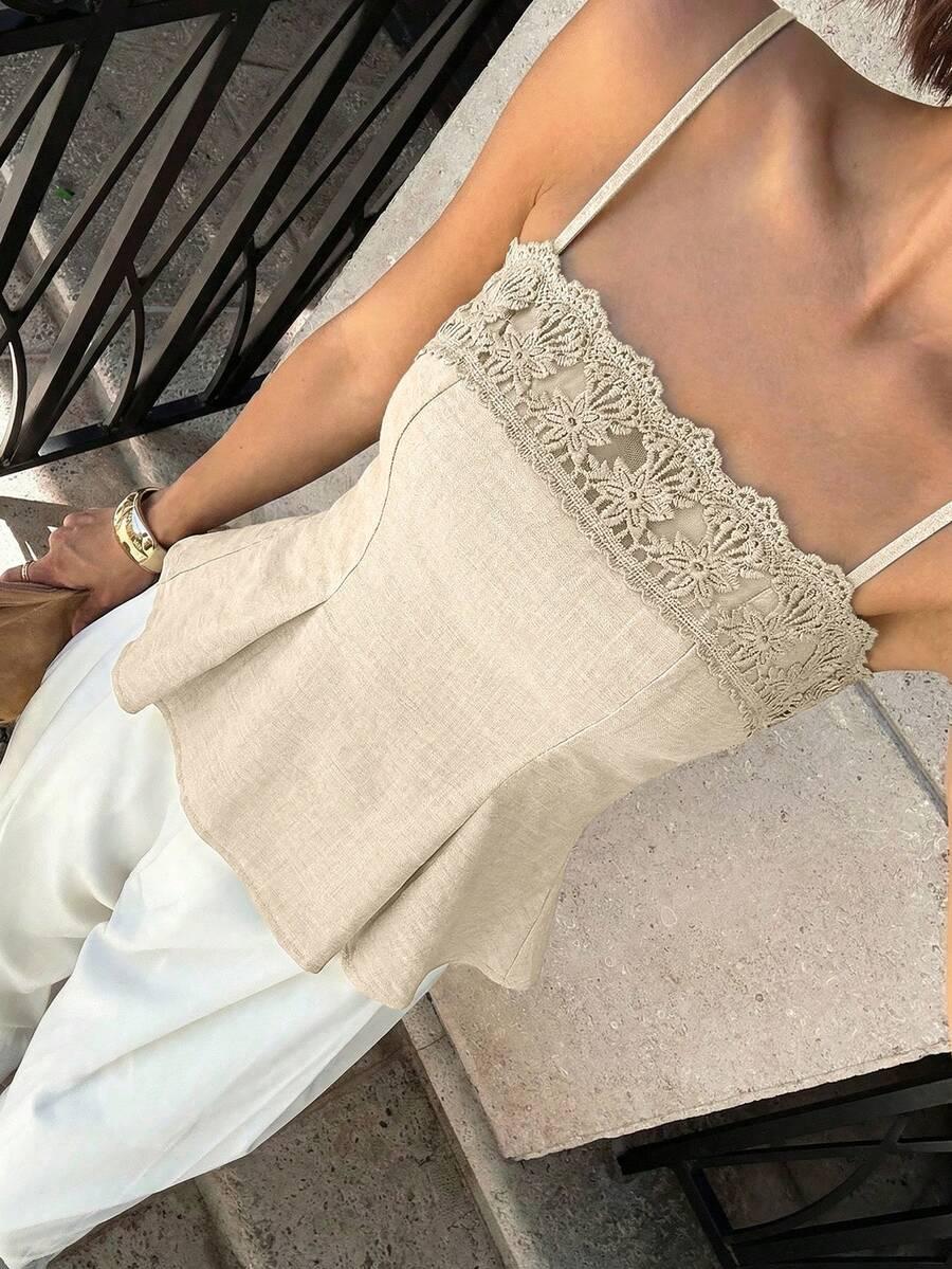 SHEIN BEŻOWY TOP NA RAMIĄCZKACH S06__XS