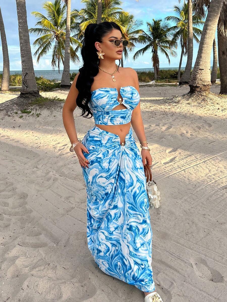 SHEIN NIEBIESKA MAXI SPÓDNICA S06__M
