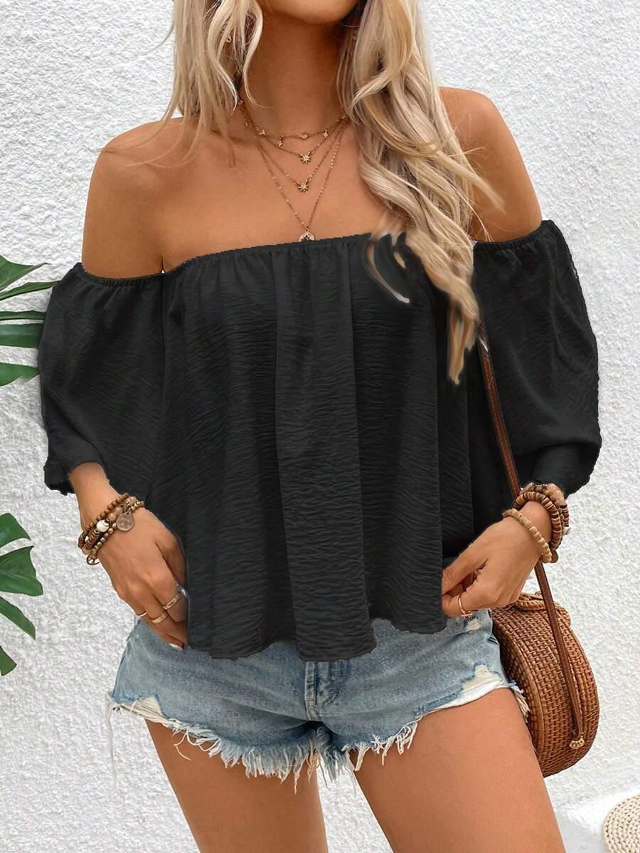SHEIN CZARNA BLUZKA ODKRYTE RAMIONA PK01__S