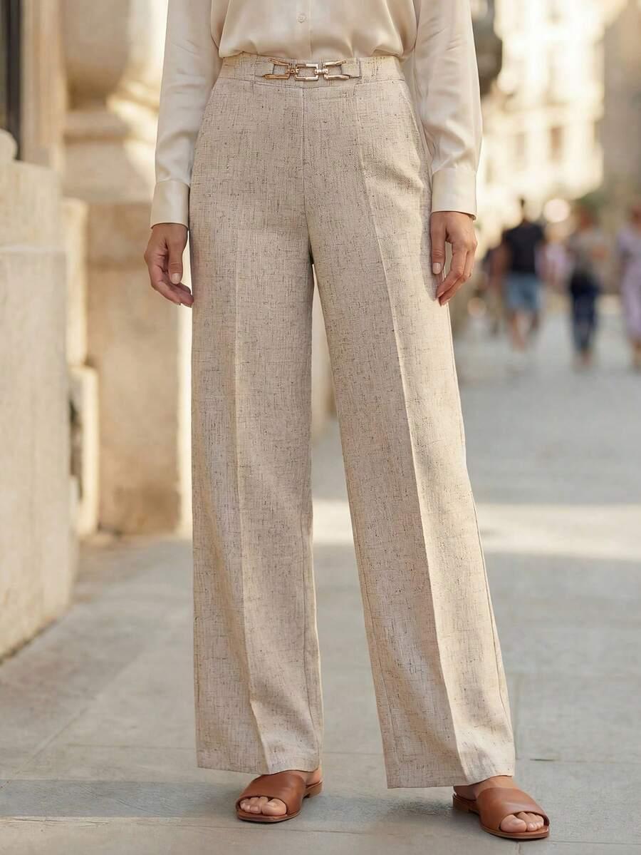 SHEIN BEŻOWE SPODNIE ZDOBIENIE S06__M