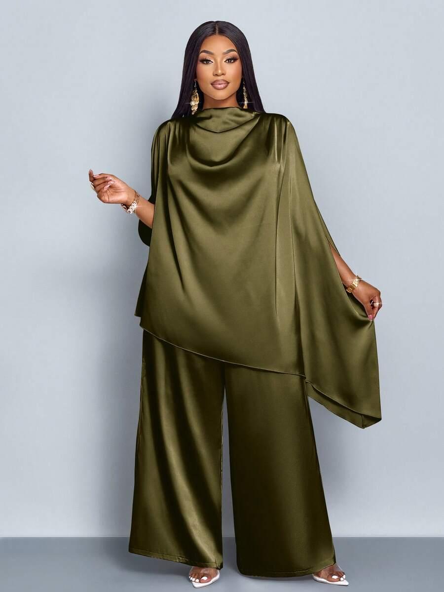 SHEIN ZIELONE SATYNOWE SPODNIE PROSTA NOGAWKA S06__52