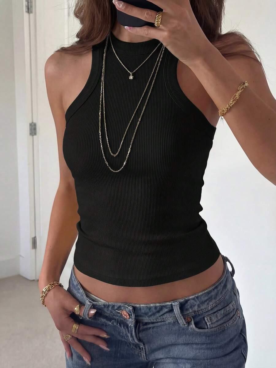 SHEIN CZARNY PRĄŻKOWANY TOP PK01__M