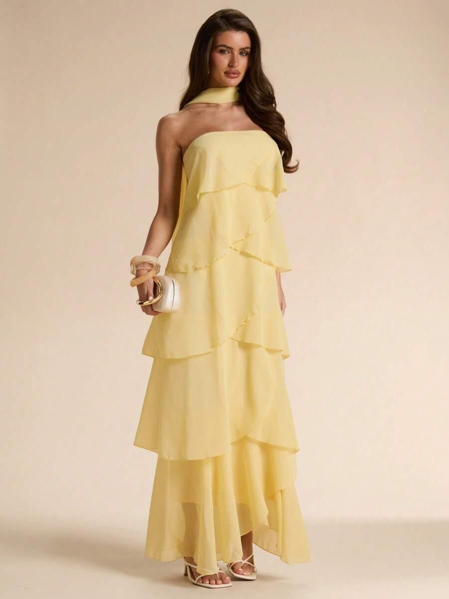 SHEIN ŻÓŁTA MAXI SUKIENKA S09__S