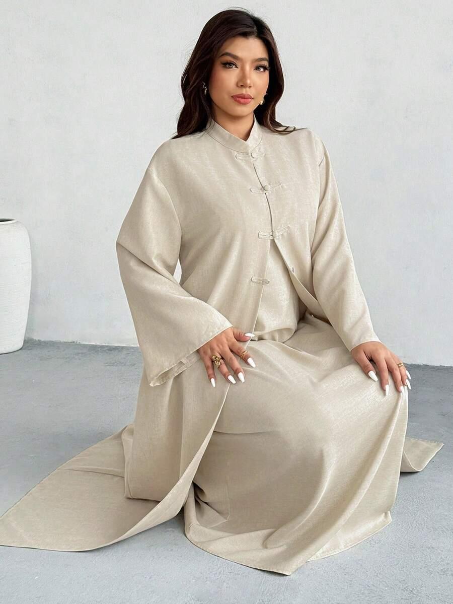SHEIN BEŻOWY KOMPLET NARZUTKA SUKIENKA DŁUGI RĘKAW S06__3XL