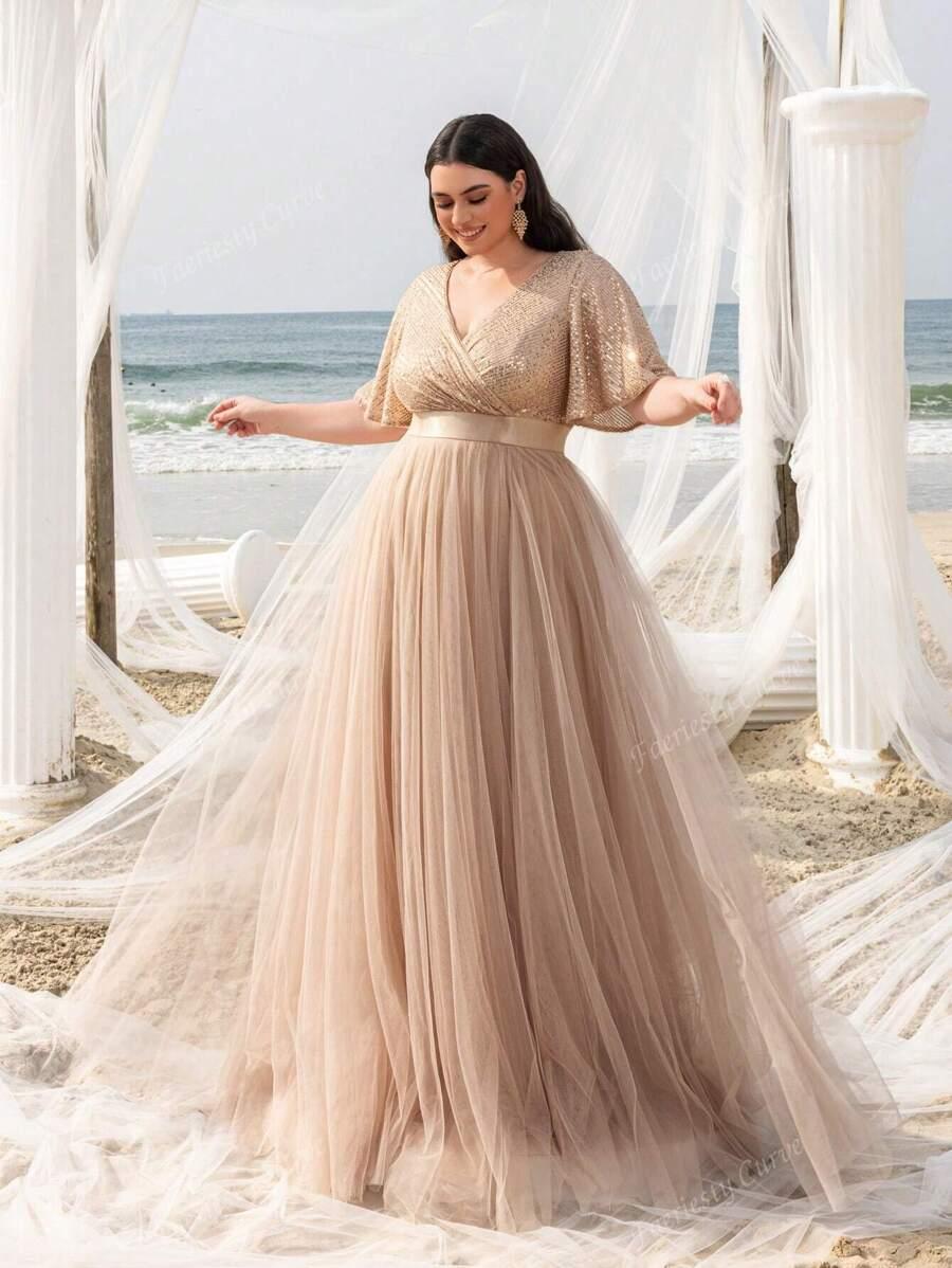 FAERIESTY BEŻOWA MAXI SUKIENKA ZDOBIENIE S06__52