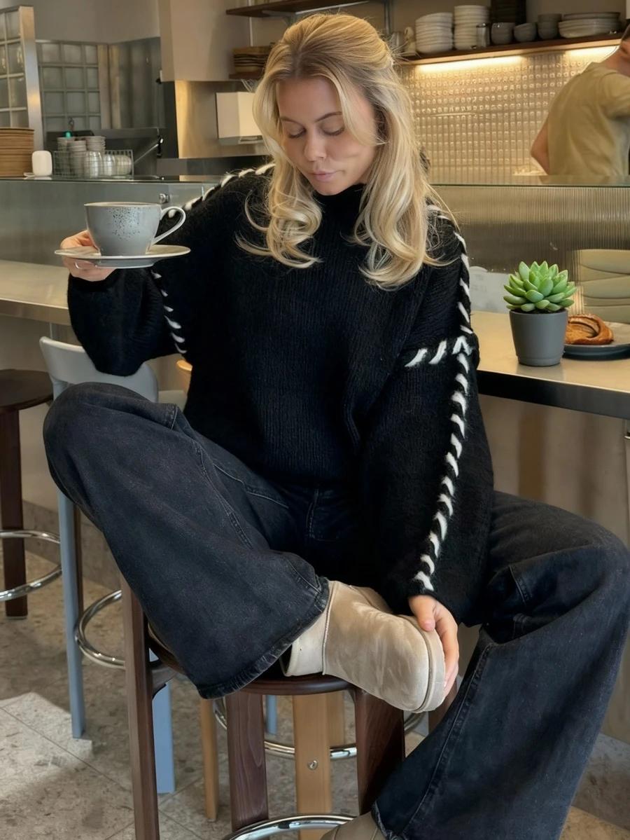 SHEIN CZARNY SWETER OKRĄGŁY DEKOLT S06__S