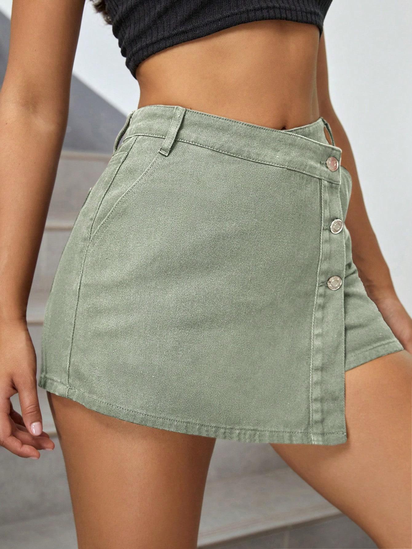 SHEIN JEANSOWE ZIELONE SPÓDNICO-SPODENKI S06__M