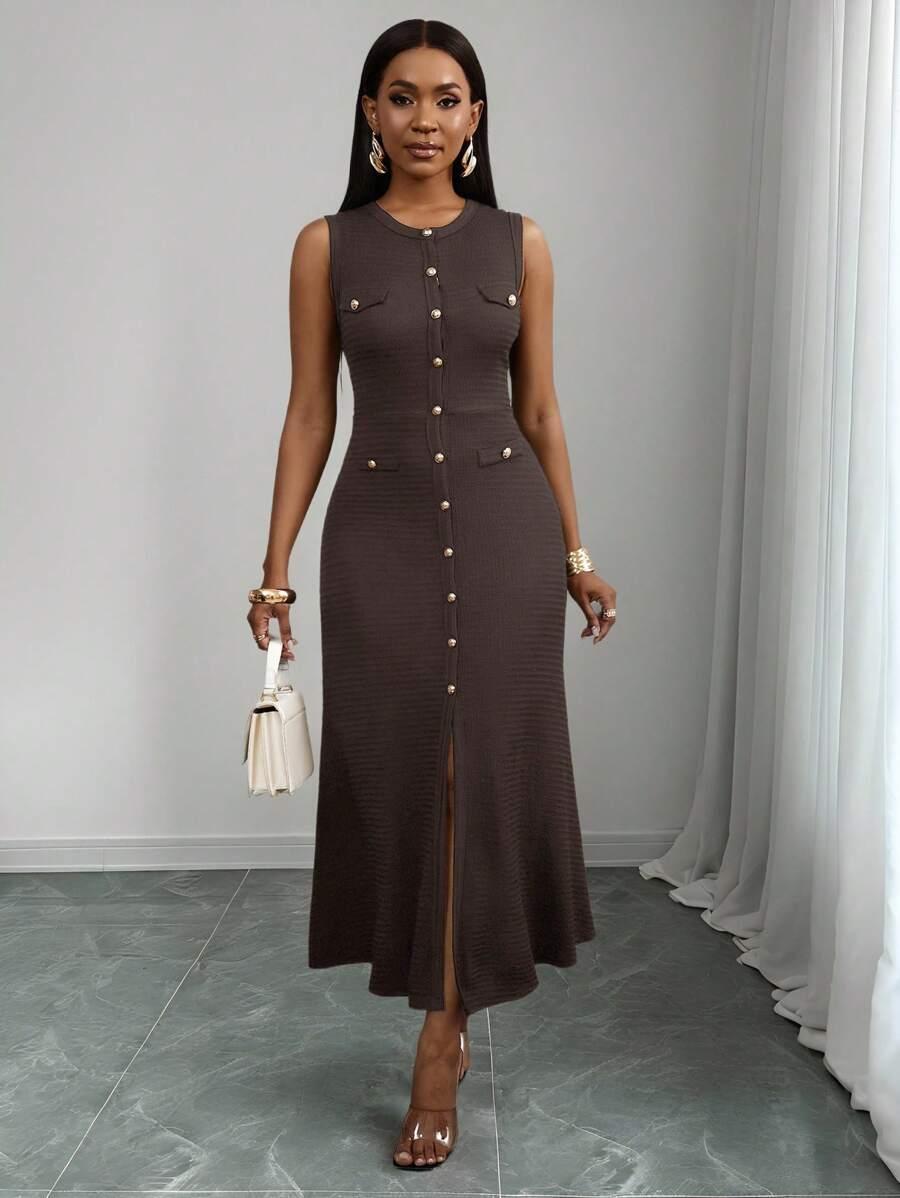 SHEIN BRĄZOWA MAXI SUKIENKA S06__XL