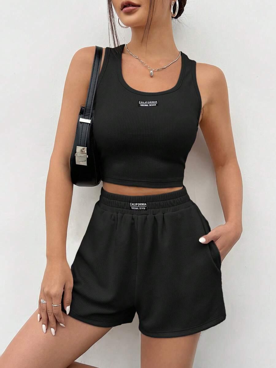 SHEIN CZARNY KOMPLET TOP SPODENKI S06__L
