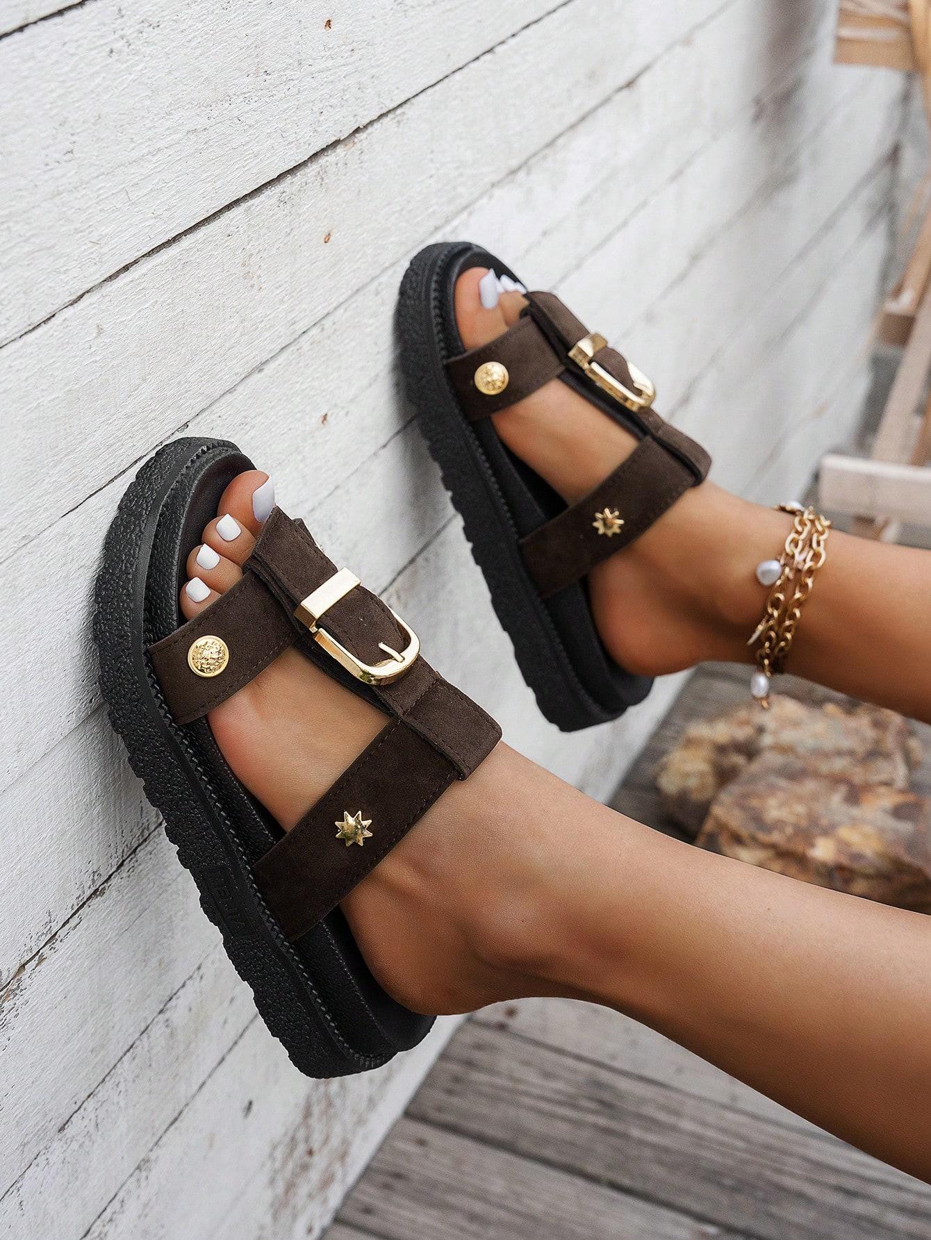 SHEIN BRĄZOWE KLAPKI CASUAL PK01__38