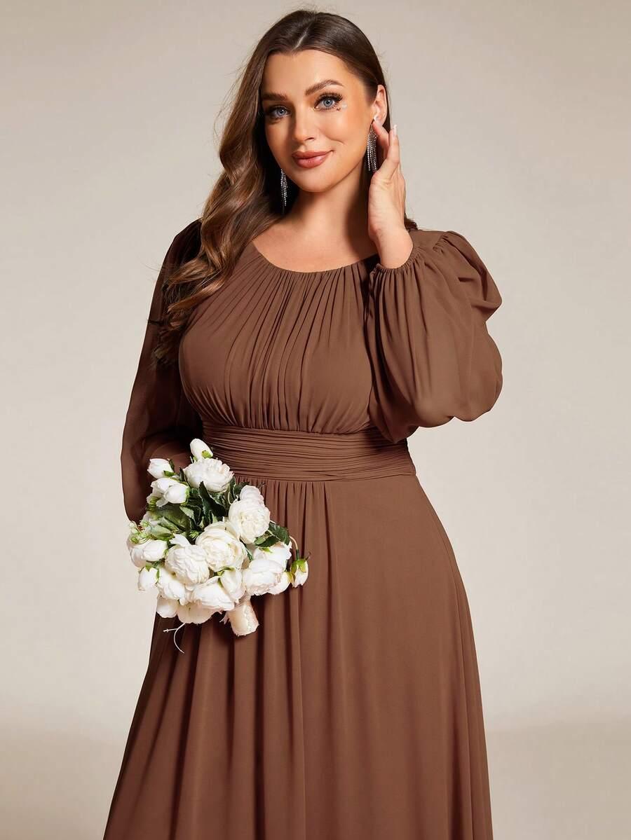 EVERPRETTY BRĄZOWA MAXI SUKIENKA Z DŁUGIM RĘKAWEM S06__XXL