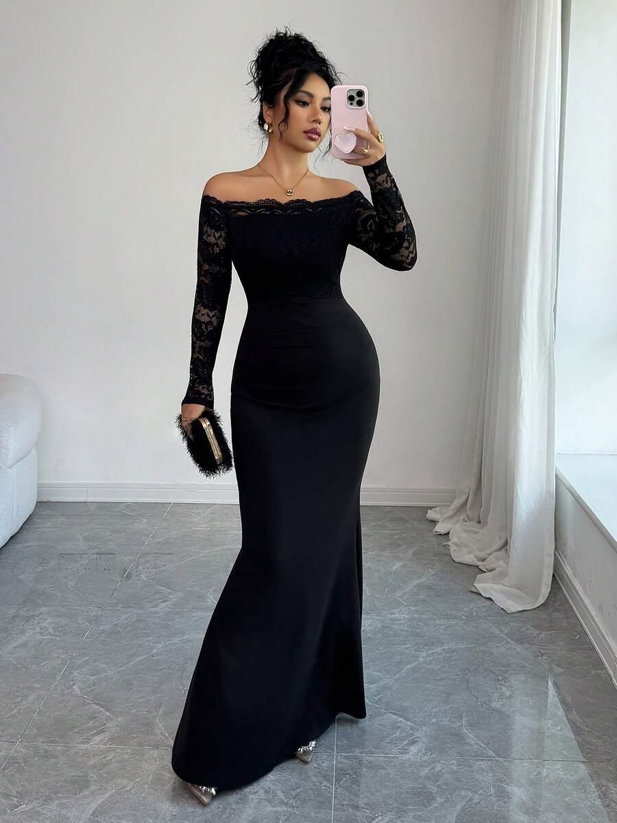 ELENZGA CZARNA MAXI SUKIENKA KORONKA S06__M