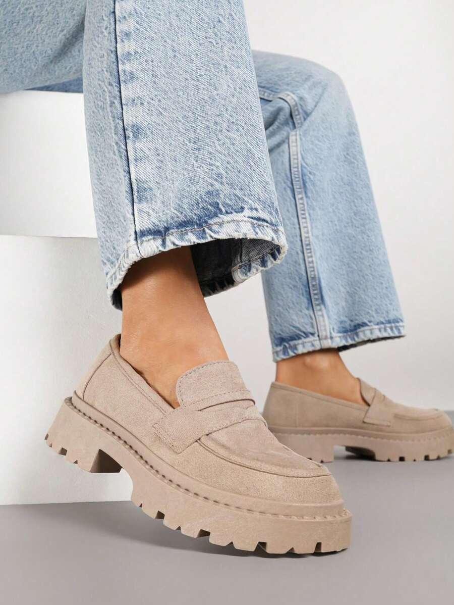 SHEIN BEŻOWE MOKASYNY IMITACJA ZAMSZU S06__38