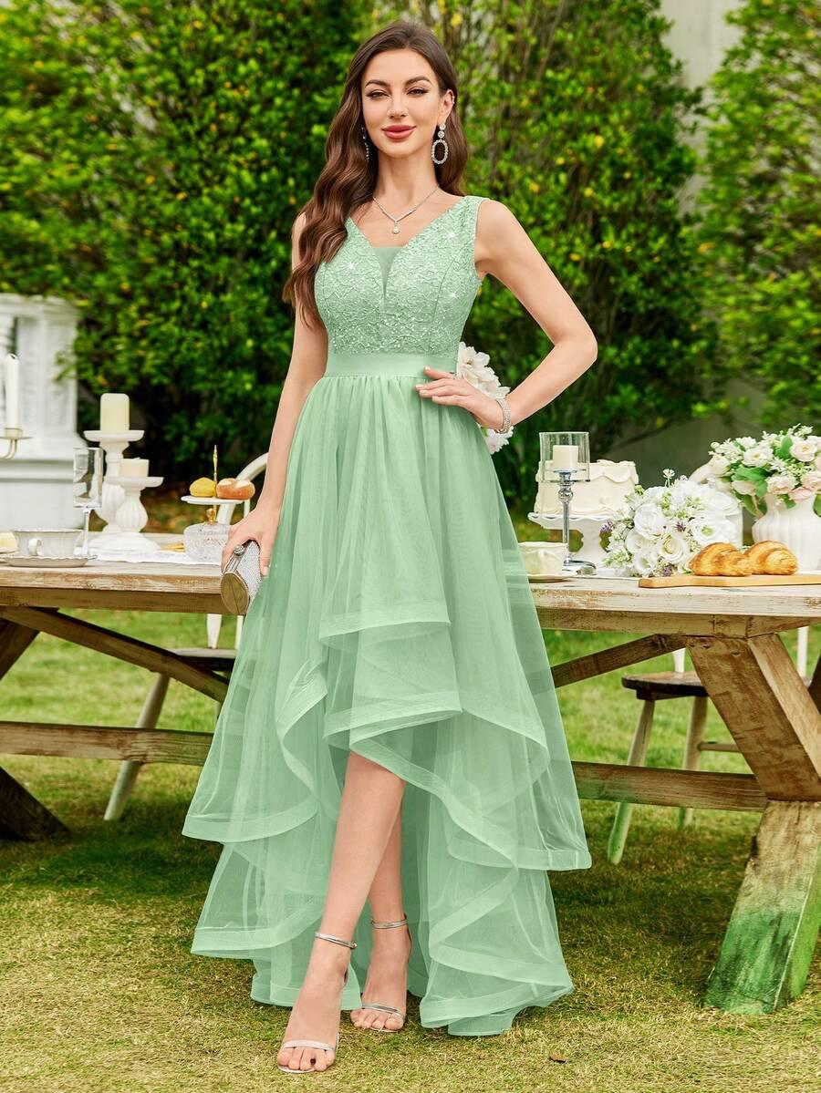 MIUSOL ZIELONA MAXI SUKIENKA CEKINY S06__L