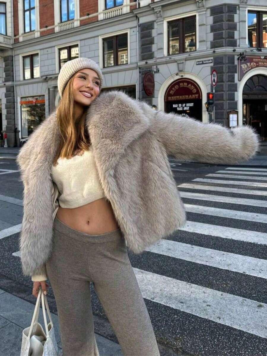 SHEIN SZARE SZTUCZNE FUTRO W01__S