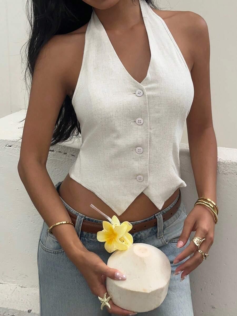 SHEIN BEŻOWY TOP ODKRYTE PLECY S06__S
