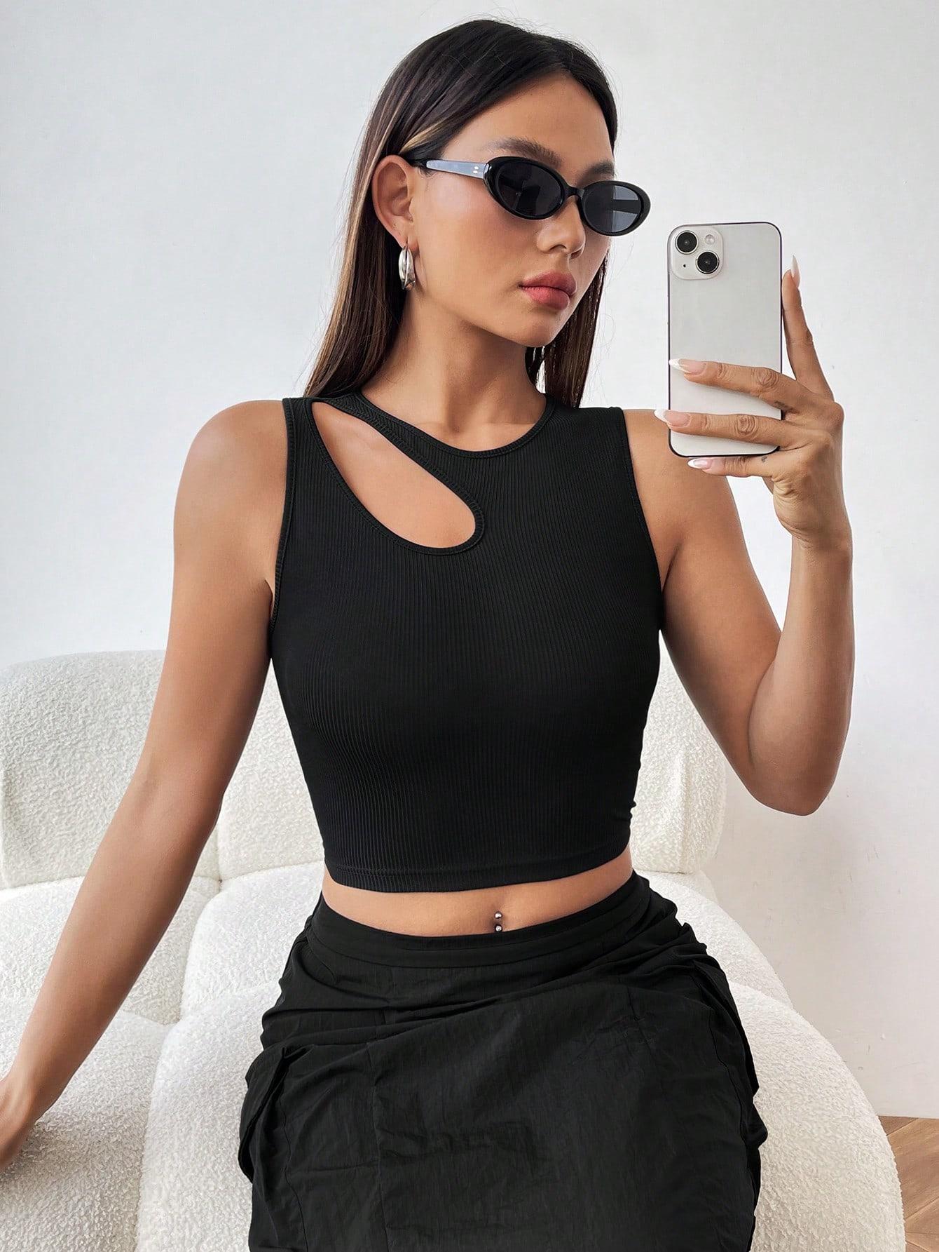 SHEIN CZARNY TOP PRĄŻKI S06__XS