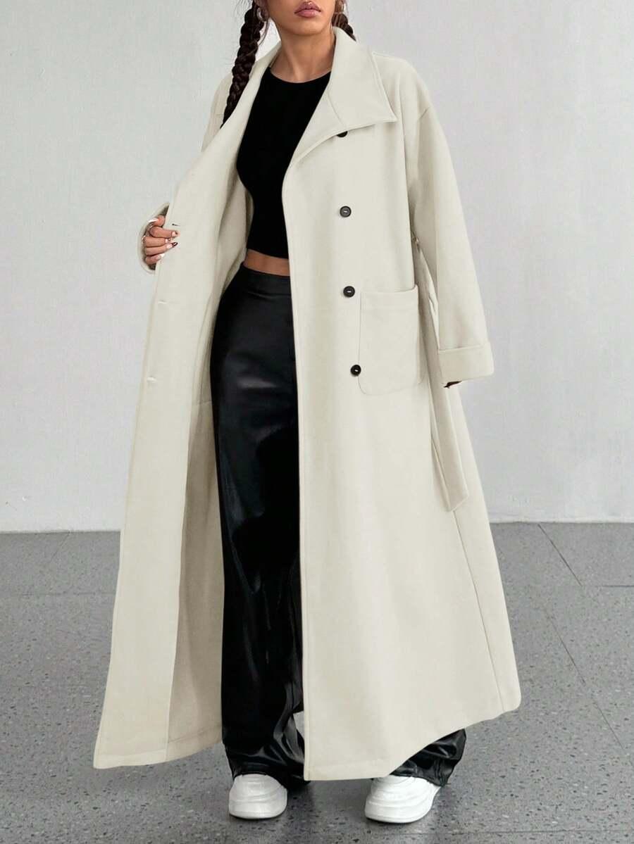 SHEIN BEŻOWY PŁASZCZ GUZIKI W01__S