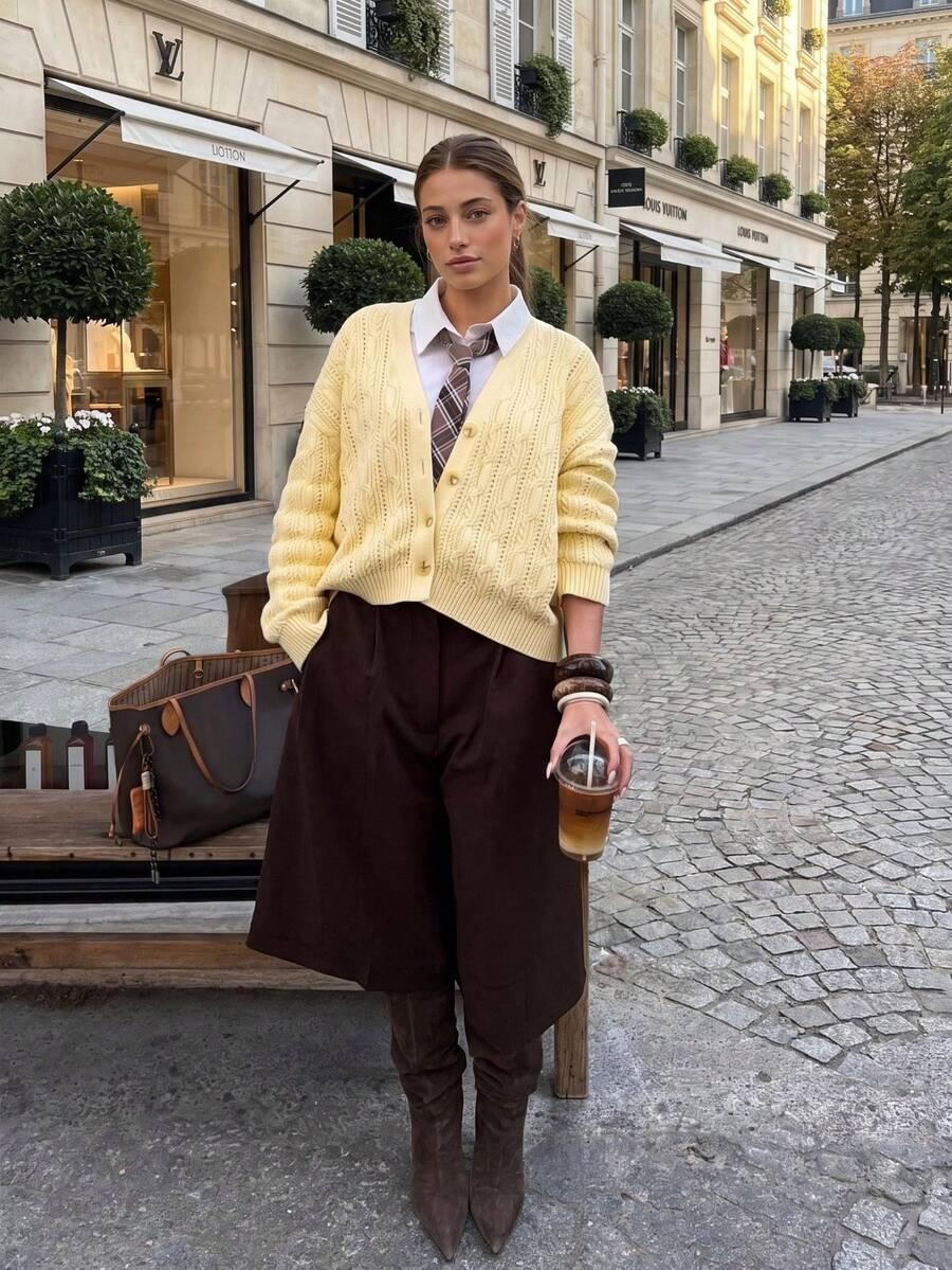 SHEIN ŻÓŁTY LUŹNY KARDIGAN S06__XS