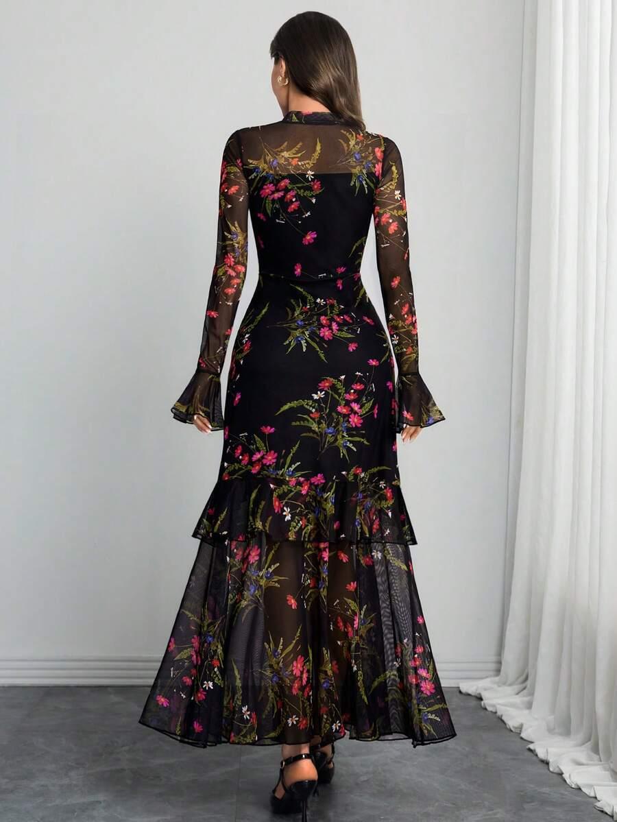 SHEIN CZARNA SUKIENKA ROŚLINY S06__L