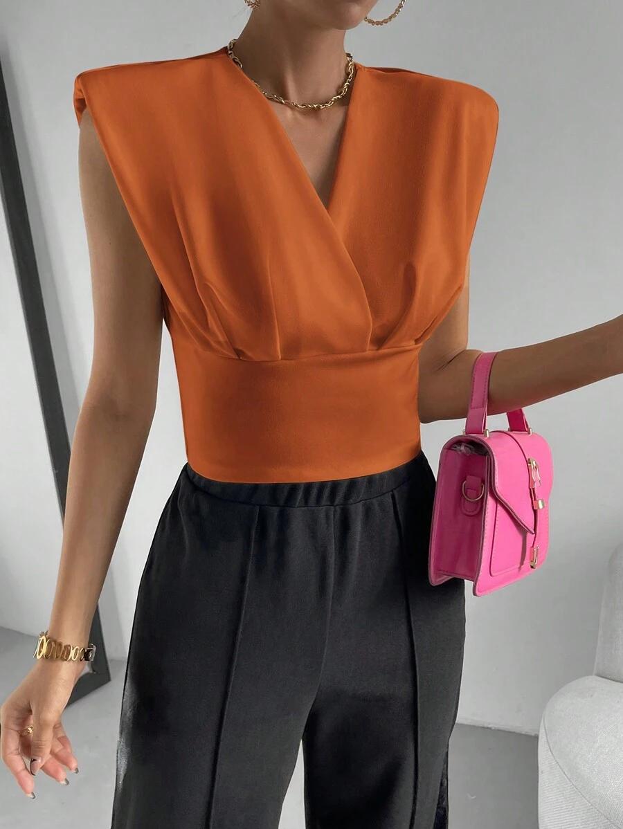 SHEIN POMARAŃCZOWY TOP BEZ RĘKAWÓW S09__L