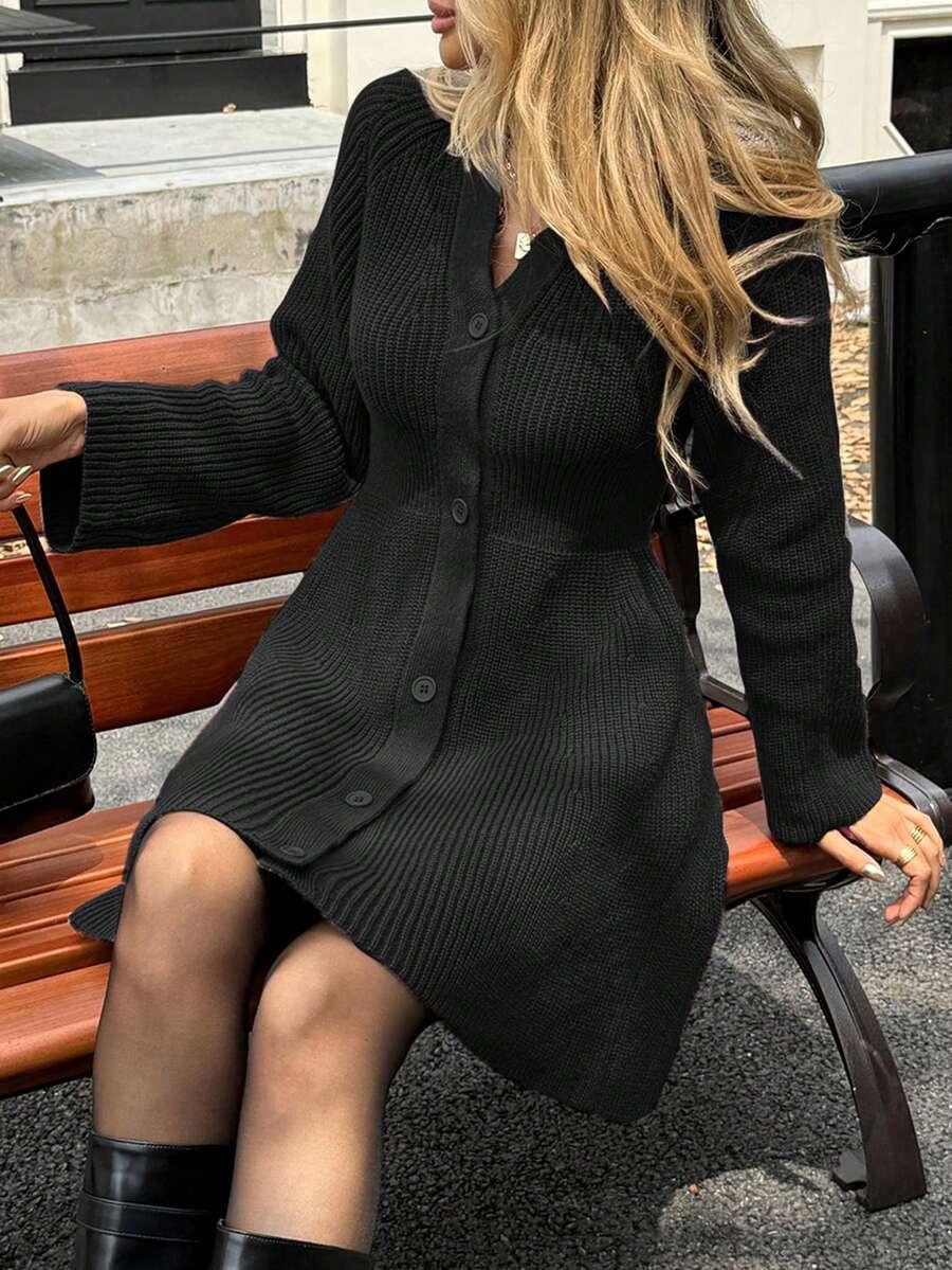 SHEIN CZARNA SUKIENKA GUZIKI S06__L